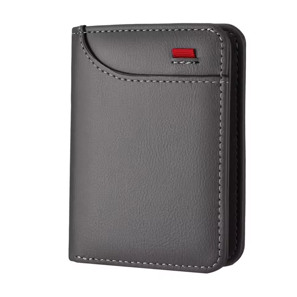 Anthropologie Gray Leather Card & Key Holder with Red Accent